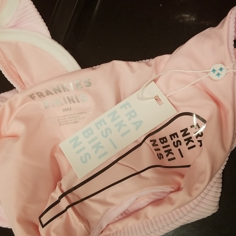 💕FRANKIE'S BIKINIS💕 Anna Ribbed Top (M) + Shea Ribbed Bottom (S) Love Pink NWT - Picture 10 of 11